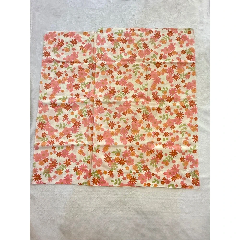 Vintage Sears Perma-Prest Floral Full Fitted Sheet and 2 Pillowcases Pink Orange